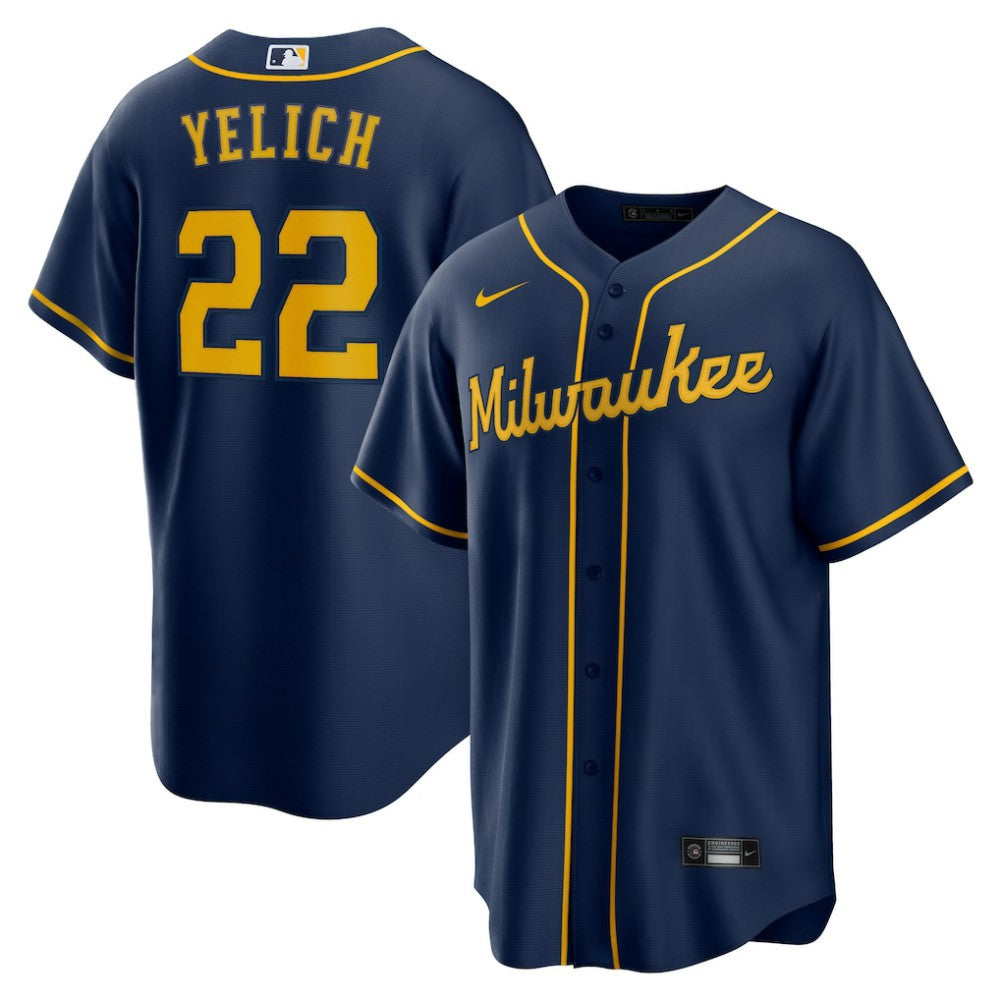 Christian Yelich Milwaukee Brewers Alternate 2 Replica Jersey - Navy | Nike