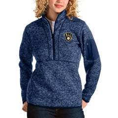 Milwaukee Brewers Antigua Women's Fortune Half-Zip Pullover Jacket - Heather Navy