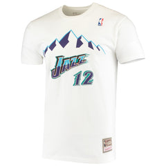 John Stockton Utah Jazz Hardwood Classics Stitch Name & Number T-Shirt - White | Mitchell & Ness discount