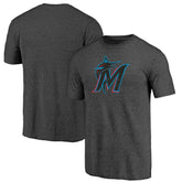 Miami Marlins Weathered Official Logo Tri-Blend T-Shirt - Charcoal