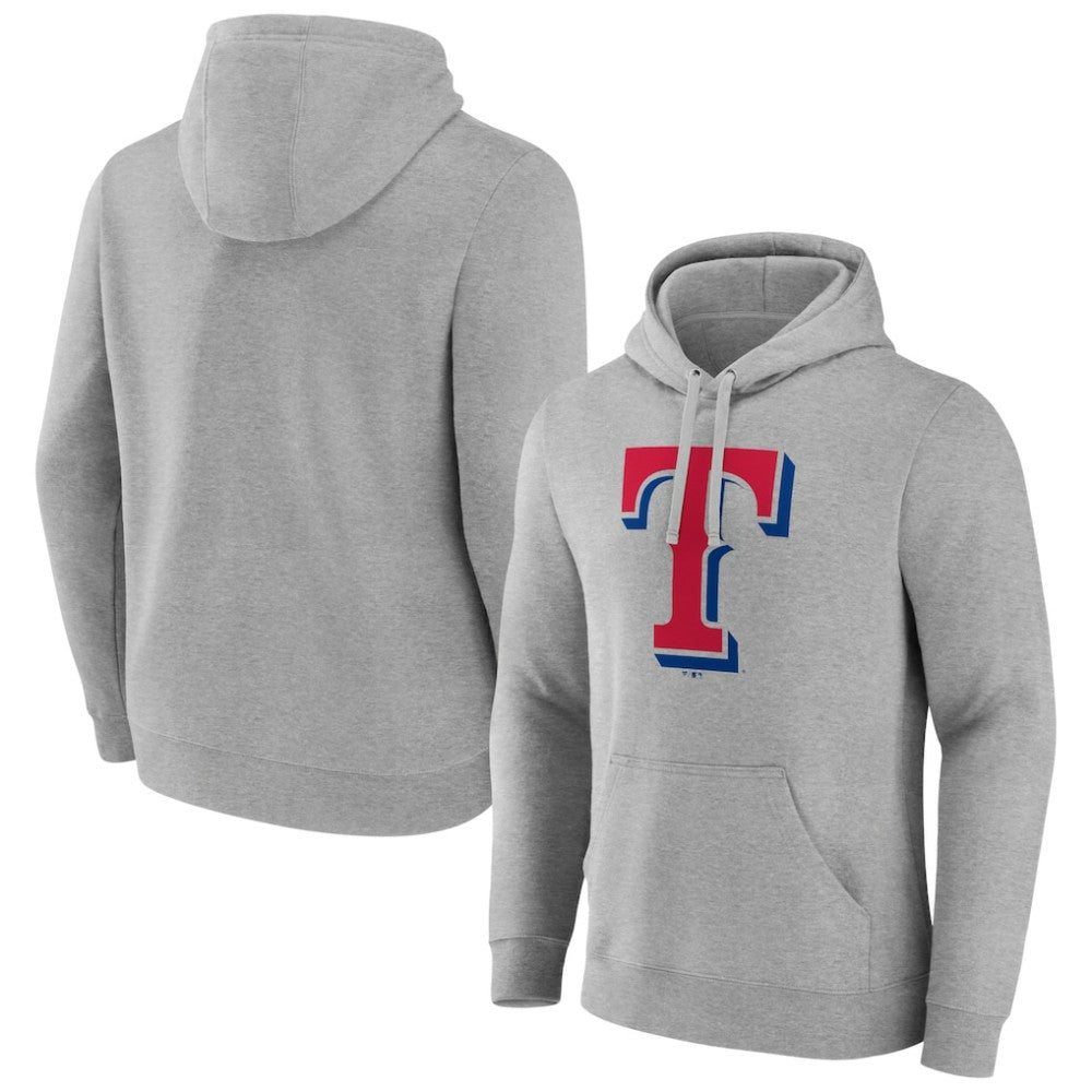 Texas Rangers Official Logo Fitted Pullover Hoodie - Heather Gray