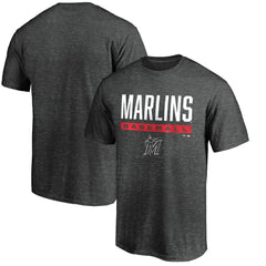 Miami Marlins Win Stripe Logo T-Shirt II - Charcoal