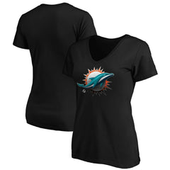NFL Miami Dolphins Women's Midnight Mascot Logo V-Neck T-Shirt