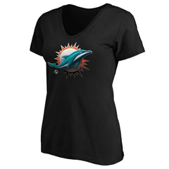 NFL Miami Dolphins Women's Midnight Mascot Logo V-Neck T-Shirt
