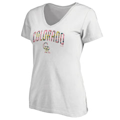 Colorado Rockies Women's Floral Arched Logo V-Neck T-Shirt - White