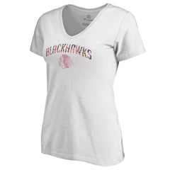 Chicago Blackhawks Women's Floral Arched V-Neck T-Shirt
