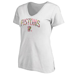 Detroit Pistons Women's Floral Arch V-Neck T-Shirt sale - White outlet