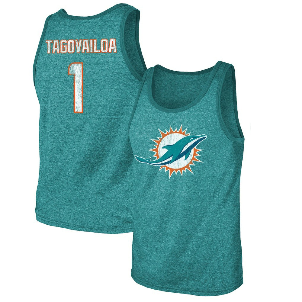 NFL Miami Dolphins Tua Tagovailoa Majestic Threads Name & Number Tri-Blend Tank Top