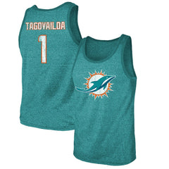 NFL Miami Dolphins Tua Tagovailoa Majestic Threads Name & Number Tri-Blend Tank Top