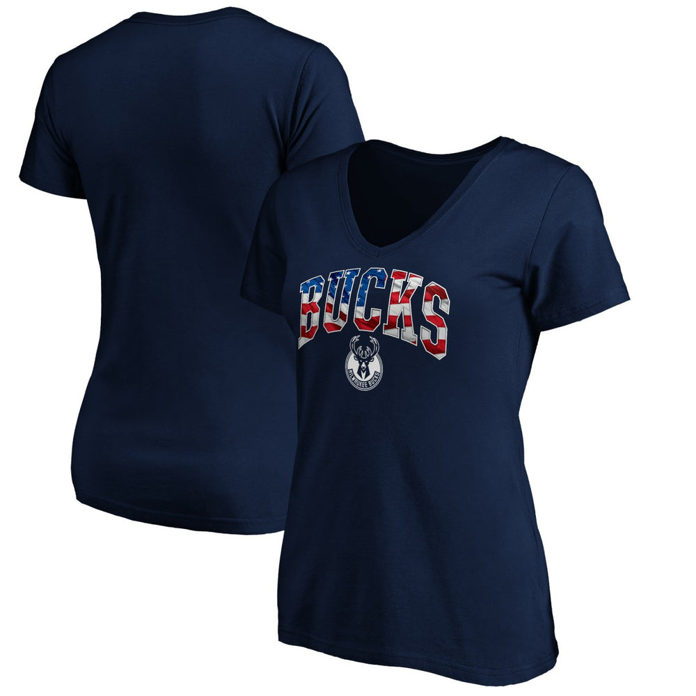 Milwaukee Bucks Women's Banner Wave V-Neck T-Shirt - Navy shop