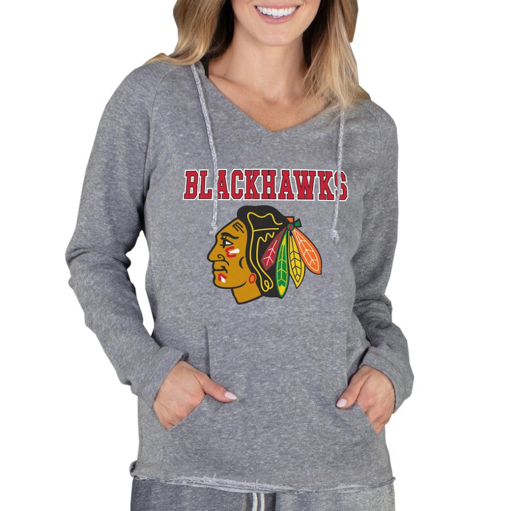 Chicago Blackhawks Concepts Sport Women's Mainstream Terry Tri-Blend Long Sleeve Hooded Top