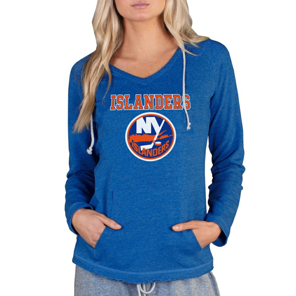 New York Islanders Concepts Sport Women's Mainstream Terry Tri-Blend Long Sleeve Hooded Top