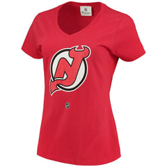 Nico Hischier New Jersey Devils Fanatics Women's Name & Number Logo V-Neck T-Shirt
