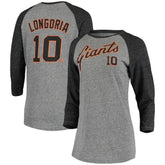 Evan Longoria San Francisco Giants 5th & Ocean by Women's Script Name & Number Raglan Tri-Blend 3/4-Sleeve T-Shirt - Gray | New Era