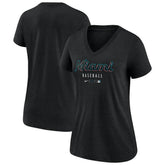 Miami Marlins Women's Authentic Collection Tri-Blend V-Neck T-Shirt - Heather Black | Nike