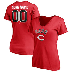 Cincinnati Reds Women's Personalized Winning Streak Name & Number V-Neck T-Shirt - Red