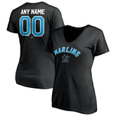 Miami Marlins Women's Personalized Winning Streak Name & Number V-Neck T-Shirt - Black