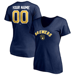 Milwaukee Brewers Women's Personalized Winning Streak Name & Number V-Neck T-Shirt - Navy