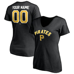 Pittsburgh Pirates Women's Personalized Winning Streak Name & Number V-Neck T-Shirt - Black