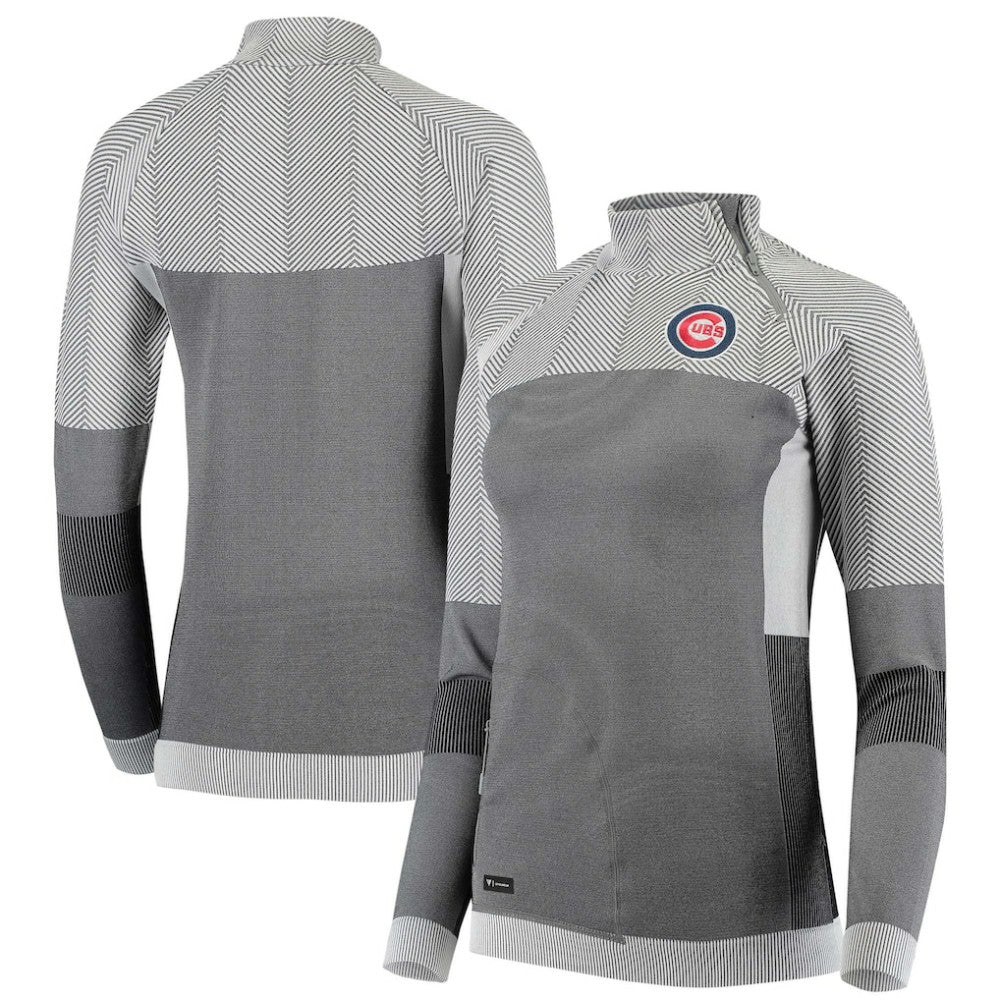 Chicago Cubs Levelwear Women's Verse Asymmetrical Raglan Tri-Blend Quarter-Zip Jacket - Gray