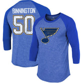Jordan Binnington St. Louis Blues Fanatics Name & Number Tri-Blend Raglan 3/4-Sleeve T-Shirt