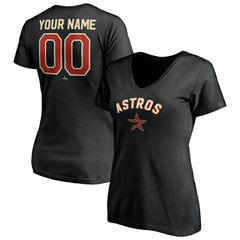 Houston Astros Women's Cooperstown Winning Streak Alternate Personalized Name & Number V-Neck T-Shirt - Black