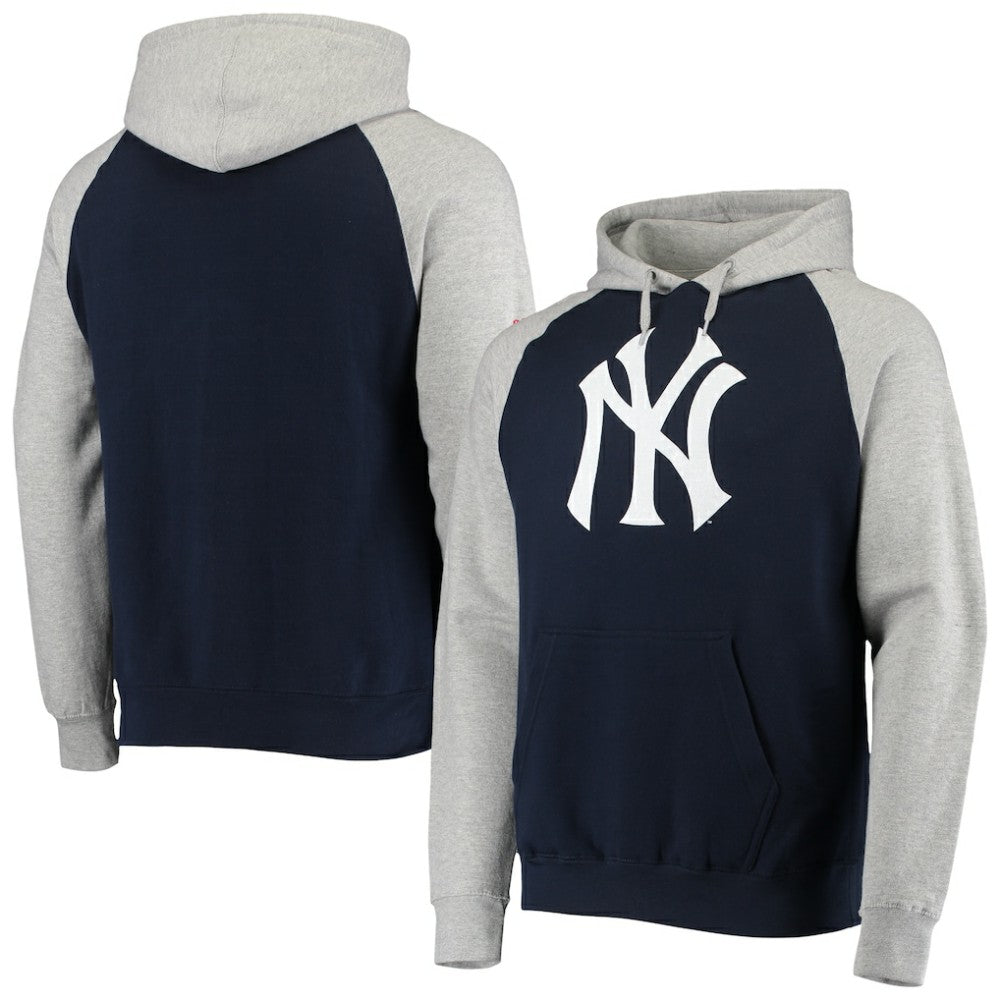 New York Yankees Stitches Raglan Pullover Hoodie - Heathered Gray/Navy