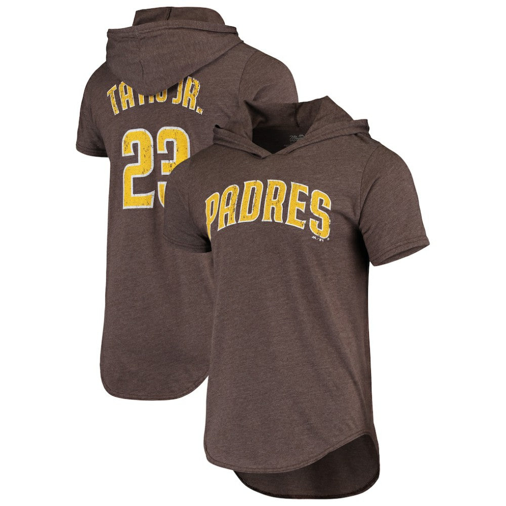 Fernando Tatis Jr. San Diego Padres Majestic Threads Softhand Player Tri-Blend Hoodie T-Shirt - Heathered Brown