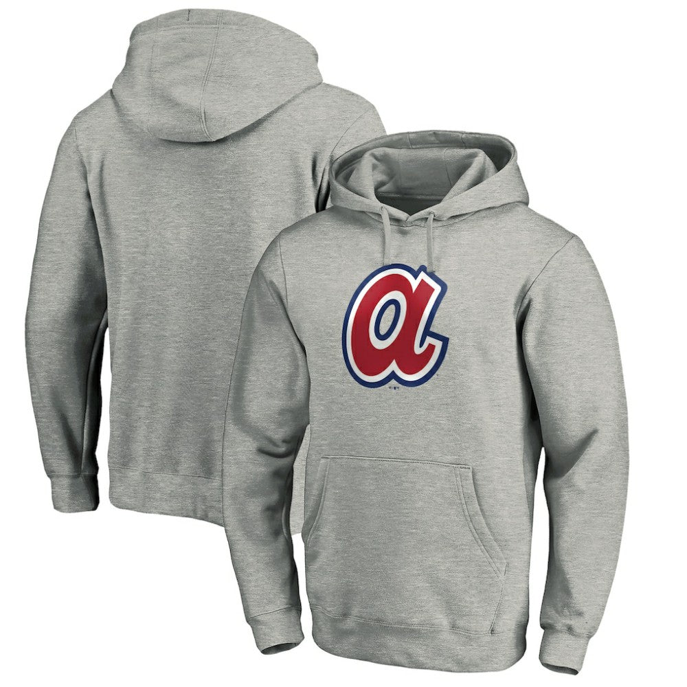 Atlanta Braves Cooperstown Collection Huntington Logo Fitted Pullover Hoodie - Heather Gray