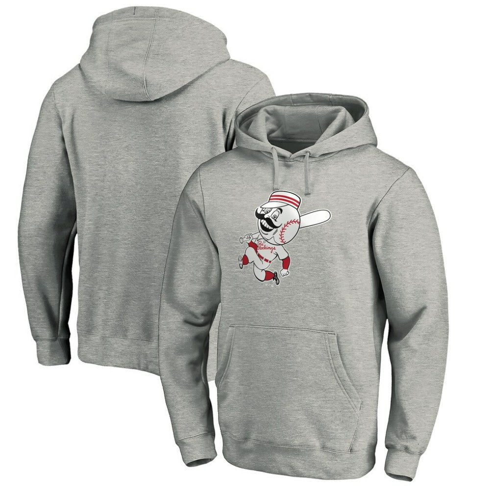 Cincinnati Reds Cooperstown Collection Huntington Logo Fitted Pullover Hoodie - Heather Gray
