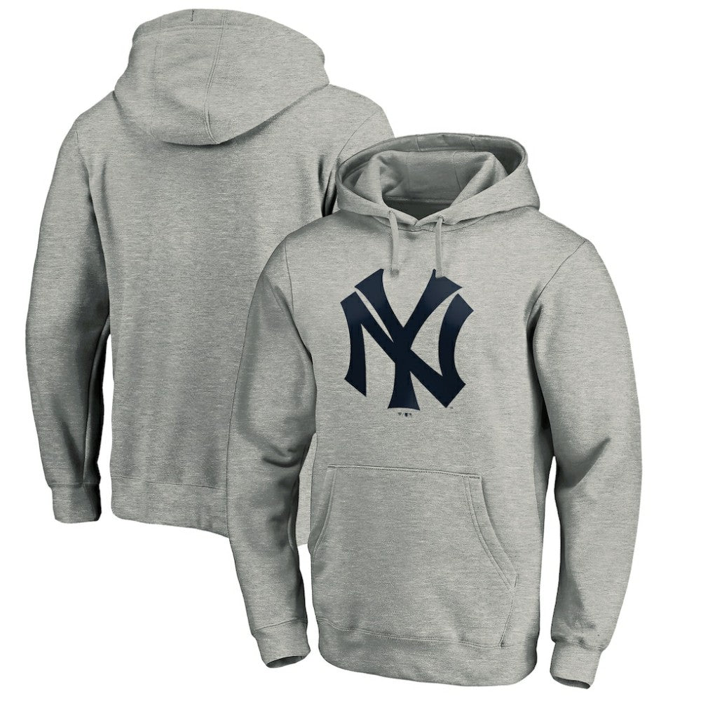 New York Yankees Cooperstown Collection Huntington Logo Fitted Pullover Hoodie - Heather Gray