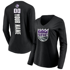 Sacramento Kings Women's Playmaker Personalized Name & Number Long Sleeve V-Neck T-Shirt - Black discount
