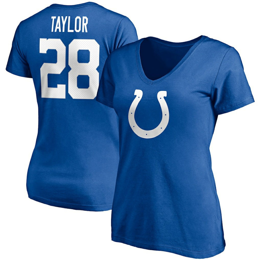 NFL Indianapolis Colts Jonathan Taylor Women's Player Icon Name & Number V-Neck T-Shirt