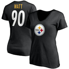 NFL Pittsburgh Steelers T.J. Watt Women's Player Icon Name & Number V-Neck T-Shirt