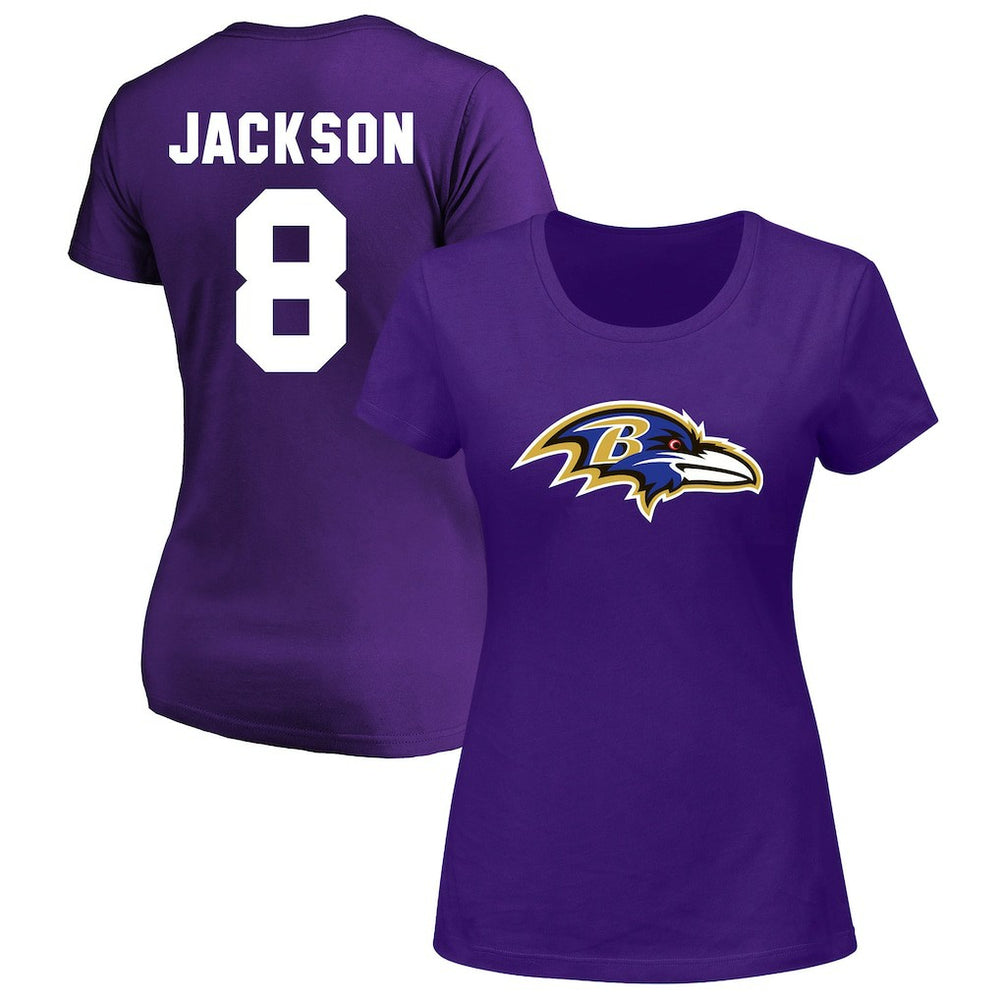 NFL Baltimore Ravens Lamar Jackson Women's Plus Size Name & Number V-Neck T-Shirt