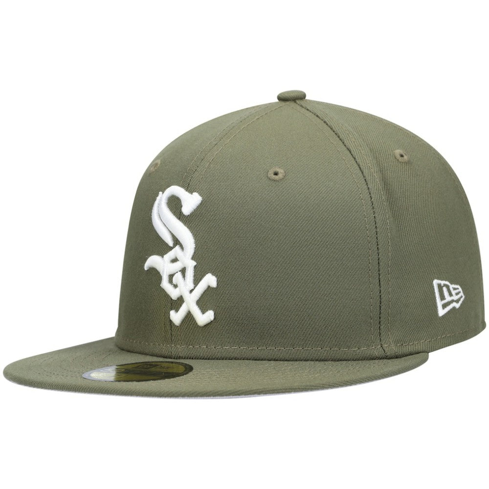 Chicago White Sox White Logo 59FIFTY Fitted Hat - Olive | New Era