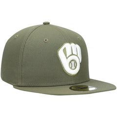 Milwaukee Brewers White Logo 59FIFTY Fitted Hat - Olive | New Era