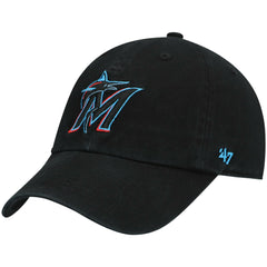 Miami Marlins Youth Team Logo Clean Up Adjustable Hat - Black | 47 brand