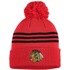 Chicago Blackhawks adidas Locker Room Three Stripe Cuffed Knit Hat with Pom