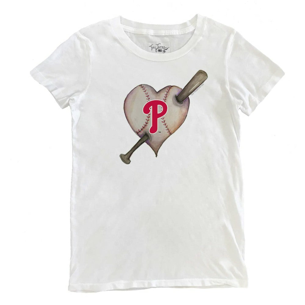 Philadelphia Phillies Tiny Turnip Women's Heart Bat T-Shirt - White