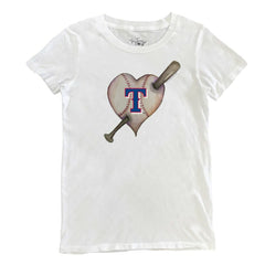 Texas Rangers Tiny Turnip Women's Heart Bat T-Shirt - White