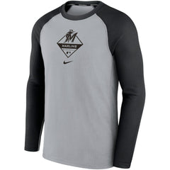 Miami Marlins Game Authentic Collection Performance Raglan Long Sleeve T-Shirt - Gray/Black | Nike