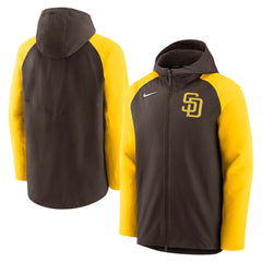 San Diego Padres Authentic Collection Performance Raglan Full-Zip Hoodie - Brown/Gold | Nike