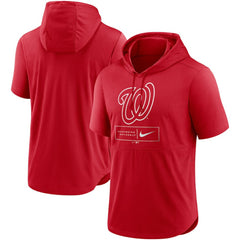 Washington Nationals Lockup Performance Short Sleeve Lightweight Hooded Top - Red | Nike