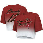 NFL Tampa Bay Buccaneers Tom Brady Majestic Threads Women's Drip-Dye Player Name & Number Tri-Blend Crop T-Shirt