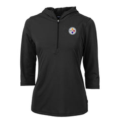 NFL Pittsburgh Steelers Cutter & Buck Women's Virtue Eco Pique Half-Zip 3/4 Sleeve Pullover Hoodie