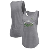 Milwaukee Bucks Women's Quality Time Open Scoop Neck Tri-Blend Tank Top - Heathered Gray | Fanatics online