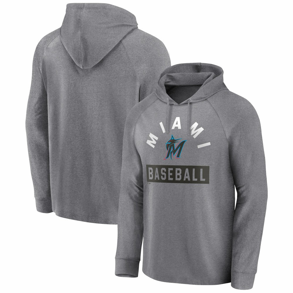 Miami Marlins No Time Off Raglan Pullover Hoodie - Gray