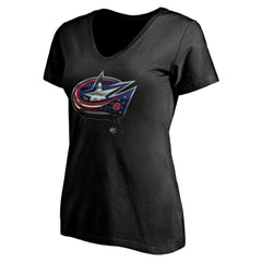 Columbus Blue Jackets Women's Personalized Midnight Mascot Logo V-Neck T-Shirt