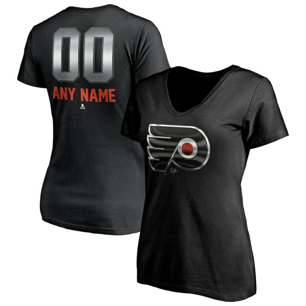 Philadelphia Flyers Women's Personalized Midnight Mascot Logo V-Neck T-Shirt